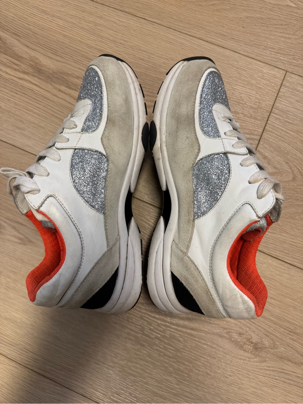 CHANEL White, Silver Glitter and Orange Low-Top Running Sneakers Size 8 (38) - Picture 5 of 16